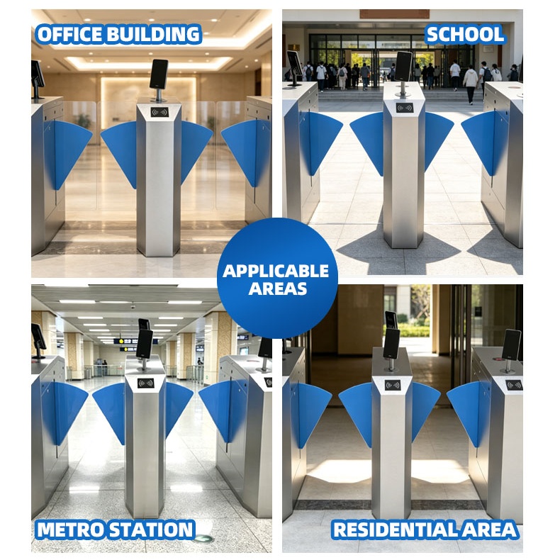 Barrière à ailettes avec lecteur de carte et reconnaissance faciale pour écoles, bureaux et aéroports